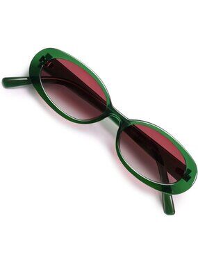Women's Green Pink Polarized Retro Oval Small Narrow VL9580 90s Sunglasses